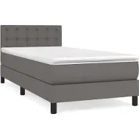 Syfax Cama box spring con colchón cuero sintético gris 100x200 cm
