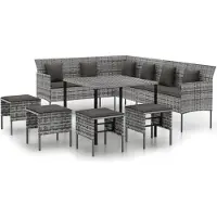Syfax Set de comedor de jardín 6 pzas y cojines ratán sintético gris