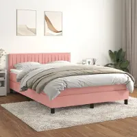Prolenta Cama con somier y colchón rosa, modelo "Maison Exclusive", de 140x190 cm, tapizada en terciopelo