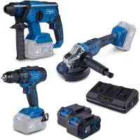 Scheppach Set de herramientas inalámbricas BPS100 - 20V | Juego de 3 herramientas | Incluye 2 baterías de 4Ah + cargador doble de 2,4A