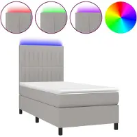 Syfax Cama box spring colchón y luces LED tela gris claro 80x200 cm