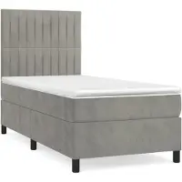 Syfax Cama box spring con colchón terciopelo gris claro 90x190 cm