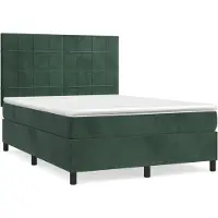 Syfax Cama box spring con colchón terciopelo verde oscuro 140x200 cm
