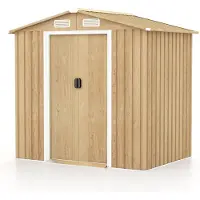 Costway Almacén de jardín metálico con cerradura, cobertizo para herramientas con 4 rejillas de ventilación, rampa y puerta corredera, caseta de jardín de 196x142x186 cm