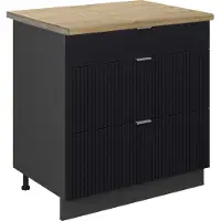 Vicco Mueble bajo de cocina Fame-Line Rayas negras 80 cm con 3 cajones, ET Roble, Model 50890