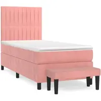 Syfax Cama box spring con colchón terciopelo rosa 80x200 cm
