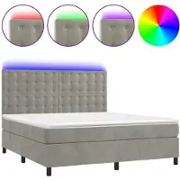 Syfax Cama box spring colchón y LED terciopelo gris claro 180x200 cm