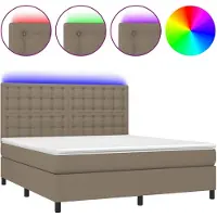 Syfax Cama box spring colchón y luces LED tela gris taupe 160x200 cm