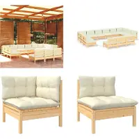 vidaXL Juego de jardín de 13 piezas con cojines color crema, fabricado en madera maciza de pino. Juego de jardín, juegos de jardín, juego de muebles de jardín, conjuntos de muebles de jardín