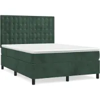 Syfax Cama box spring con colchón terciopelo verde oscuro 140x190 cm