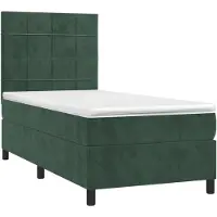 Syfax Cama box spring con colchón terciopelo verde oscuro 90x200 cm