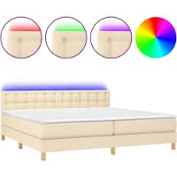 Syfax Cama box spring con colchón y LED tela crema 200x200 cm