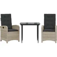 Syfax Set comedor de jardín 3 pzas cojines ratán sintético gris claro