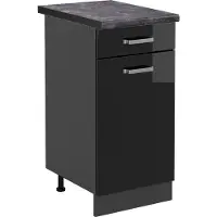 Vicco Mueble bajo de cocina R-Line Negro brillo intenso 40 cm , ET Antracita, Model 46721