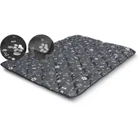 AIO Factory Alfombrilla para cama de perro, 80x60 cm, impermeable, con estampado de huesos plateados
