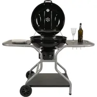 Mendler Grillwagen HWC-N16, parrilla de carbón, parrilla esférica para jardín con tapa, tres estantes, acero esmaltado, 143x131x66 cm, color
