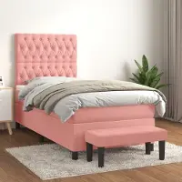 Prolenta Maison Exclusive - Base de cama con somier y colchón, color rosa, 80 x 200 cm, tapizada en terciopelo