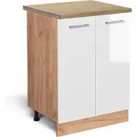 Vicco Mueble bajo de cocina R-Line Blanco alto brillo 60 cm , ET Roble, Model 46951