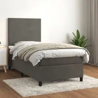Prolenta Maison Exclusive: Base de cama con somier y colchón, color gris oscuro, 80 x 200 cm, tapizada en terciopelo