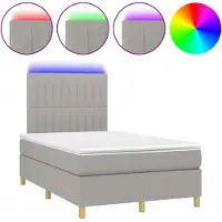 Syfax Cama box spring con colchón tela y LED gris claro 120x200 cm