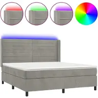 Syfax Cama box spring colchón y LED terciopelo gris claro 160x200 cm
