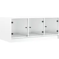 Syfax Mesa de centro con puertas de vidrio blanca 102x50x42 cm