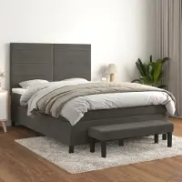 Prolenta Maison Exclusive: Base de cama con somier y colchón, color gris oscuro, 140 x 190 cm, tapizada en terciopelo