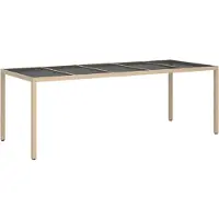 Syfax Mesa de jardín de vidrio templado ratán PE beige 250x100x75 cm
