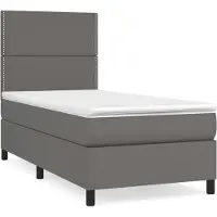 Syfax Cama box spring con colchón cuero sintético gris 100x200 cm