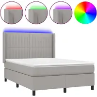 Syfax Cama box spring colchón y luces LED tela gris claro 140x200 cm