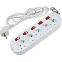 Chilitec Enchufe de mesa , con circuito individual para cada toma, 5 tomas, color blanco, cable de 1,5 metros