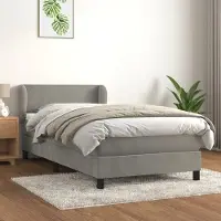 Prolenta Maison Exclusive: Base de cama con somier y colchón, color gris claro, 90x200 cm, tapizada en terciopelo
