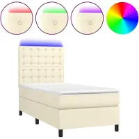 Syfax Cama box spring y colchón LED cuero sintético crema 80x200 cm
