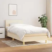 Prolenta Maison Exclusive: Base de cama con somier y colchón, color crema, 80x200 cm, tapizado en tela
