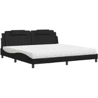 Syfax Cama Viana con colchón cuero sintético negro 200x200 cm