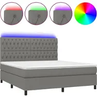 Syfax Cama box spring colchón y luces LED tela gris oscuro 180x200 cm