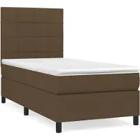 Syfax Cama box spring con colchón tela marrón oscuro 100x200 cm