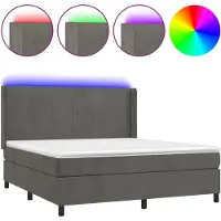 Syfax Cama box spring colchón y LED terciopelo gris oscuro 180x200 cm