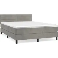 Syfax Cama box spring con colchón terciopelo gris claro 140x200 cm