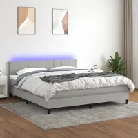 Prolenta Maison Exclusive: Base de cama con somier, colchón y luz LED, color gris claro, 180x200 cm, material: textil