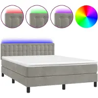 Syfax Cama box spring colchón y LED terciopelo gris claro 140x200 cm