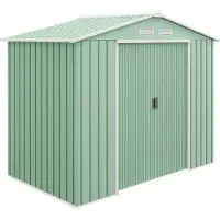 Moonbite , cobertizo compacto de 213 x 130 x 185 cm, con base y puertas correderas, fabricado en acero recubierto, con 2 ventanas en cada lado. Pequeño invernadero de jardín, color verde claro