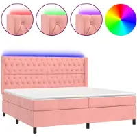 Syfax Cama box spring colchón y LED terciopelo rosa 180x200 cm
