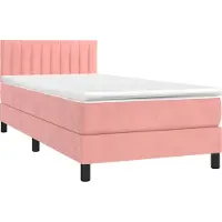 Syfax Cama box spring con colchón terciopelo rosa 80x200 cm