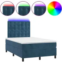 Syfax Cama box spring colchón y LED terciopelo azul oscuro 120x200 cm