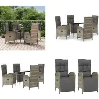 vidaXL Juego de mesa de jardín de 5 piezas con cojines, color y gris, fabricado en ratán sintético. Ideal para comedor de jardín, comedor de terraza