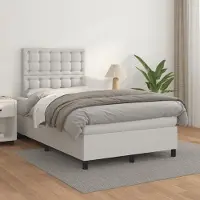 Prolenta Maison Exclusive - Base de cama con somier y colchón, color blanco, 120x200 cm, tapizada en cuero sintético