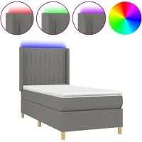 Syfax Cama box spring colchón y luces LED tela gris oscuro 90x200 cm