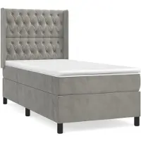 Syfax Cama box spring con colchón terciopelo gris claro 80x200 cm