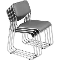 Pro-Tec Silla de conferencia, juego de 4 unidades, apilable, ergonómica, de metal con revestimiento de cuero sintético, color gris